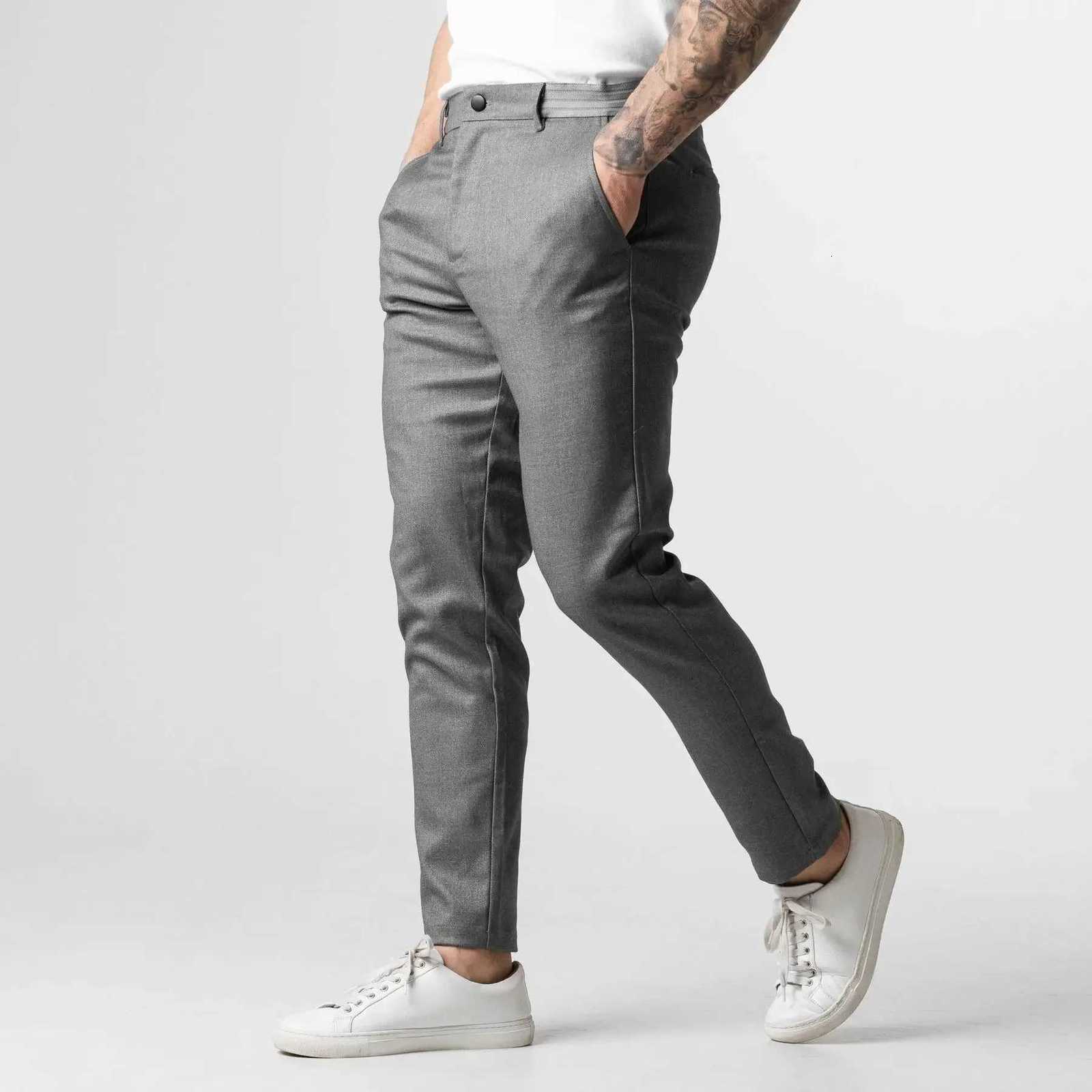 Active Chinos Comfortable Men Long Pants Stylish Slim Fit Ankle Length Casual Soft Breathable Fabric Mid Waist Commuting Wear W250812