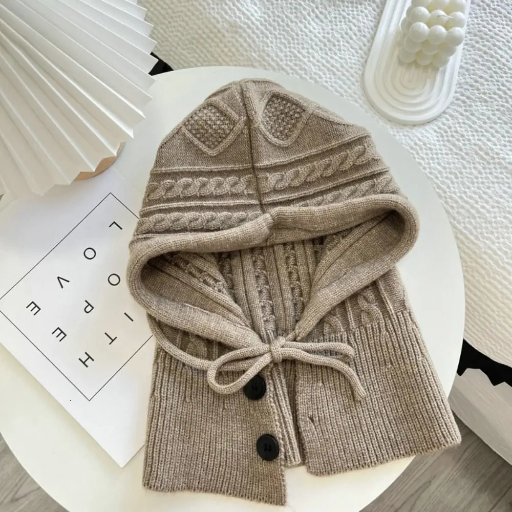 Fashion Winter Knitted Balaclava Hat Warm Cashmere Scarf Shawl Thicken Accessories Wool Pullover Hat 250808