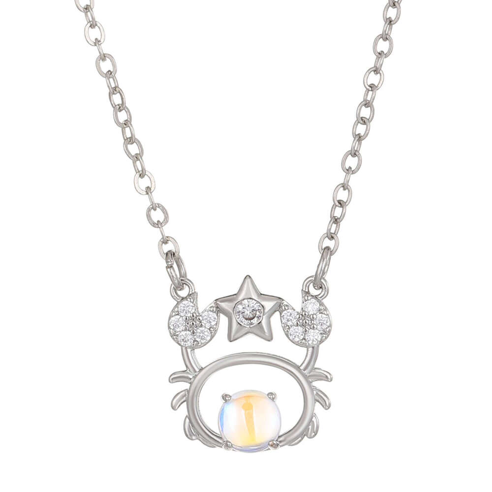 New Zodiac Necklace for Women, Personalized and Elegant Copper Inlaid with Dias, Hollow Moonstone Pendant Clavicle Chain, Birthday Gift