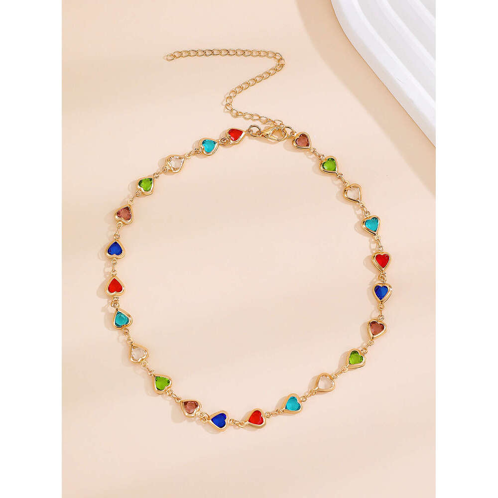 Ins Style Colorful Heart Necklace Personalized Alloy Heart-shaped Dopamine Internet Celebrity Bracelet for Women