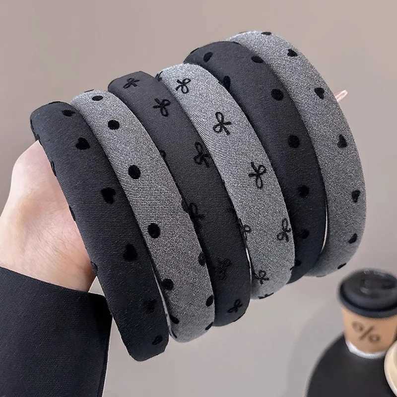 Black and Gray Simple Sponge Band for Women All-Match Wide-Brimmed Bow Fashion Girl Band X250812