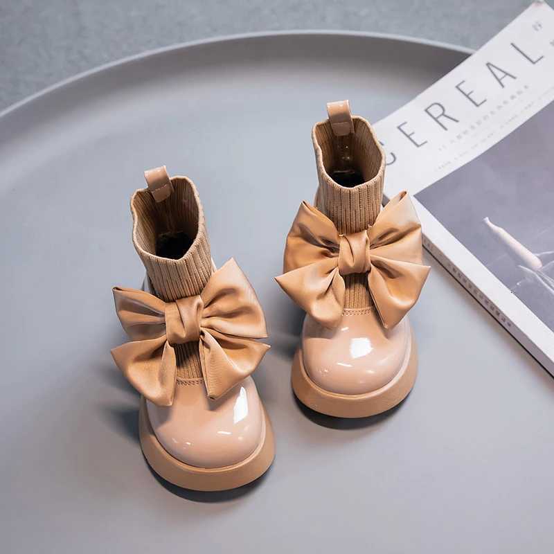 Girls Sock Boots Kids Ankle Boots Non-slip Fashion Bow Elegant Glossy UK Uniform Child School Shoes Casual Boots Princess XJ250812