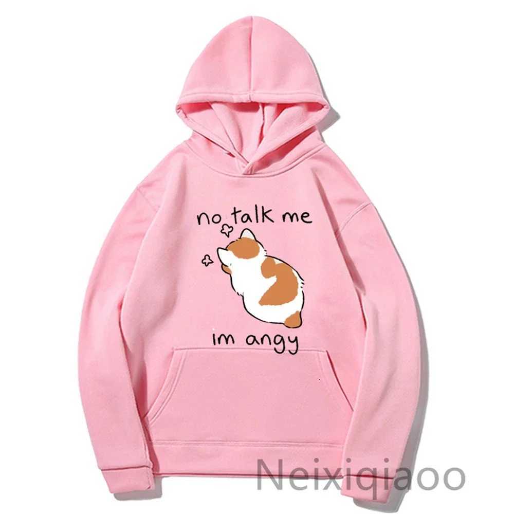 Plus Size No Talk Me Im Angy Cartoon Cat Prints Hoody Women Men Casual Hoodies Harajuku Autumn Winter Pullover Y250811