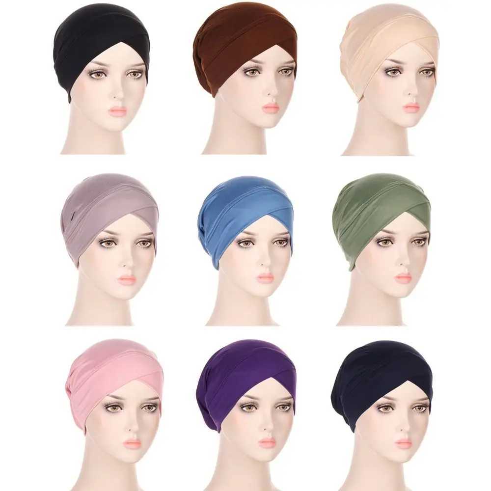 Ladies Turban Hat Muslim Pleated Indian Inner Hijabs Sleep Cap Solid Color Head Wrap Women Bandana Headwear Bonnet XJ250812