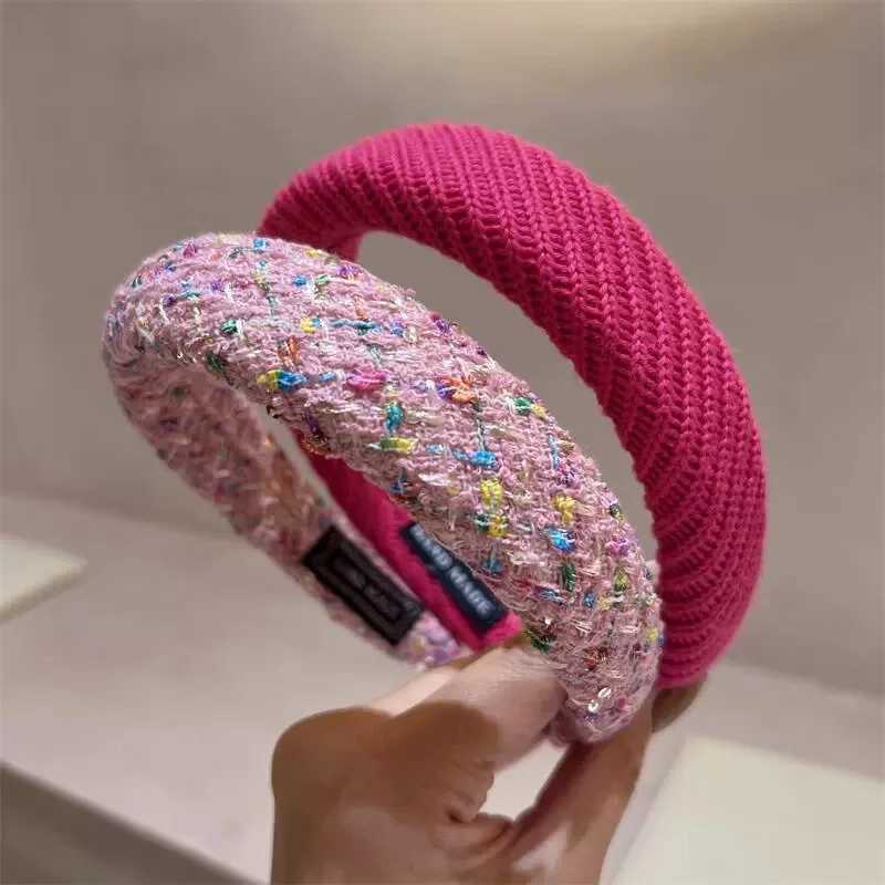 AISHG Rose Red Wide-brimmed Sponge Hair Band Wen Fairy Temperament Band Tweed Fabric Hoop Hairband Girls Hair Accessories X250812