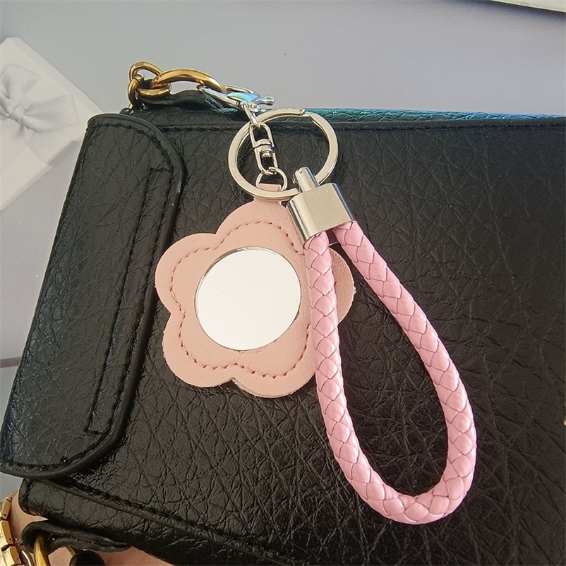 Creative PU Flower Small Mirror Keychain Portable Lipstick Bag Makeup Mirror Ins Cute Bag Pendant 250726