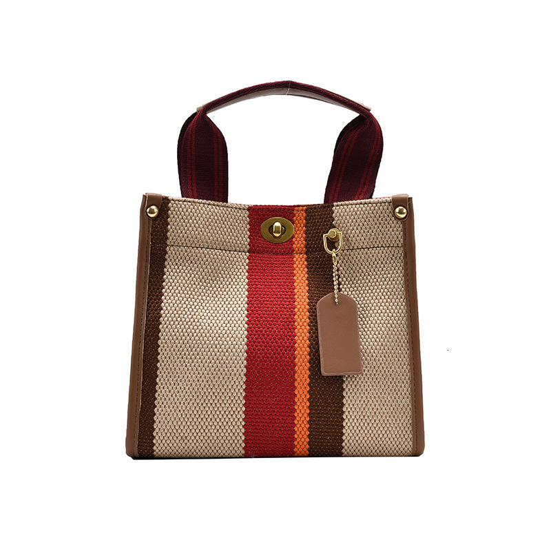 New Fashion High-Quality Striped Color-Block Shopping Tote Handbag Shoulder Trendy Women's Bag