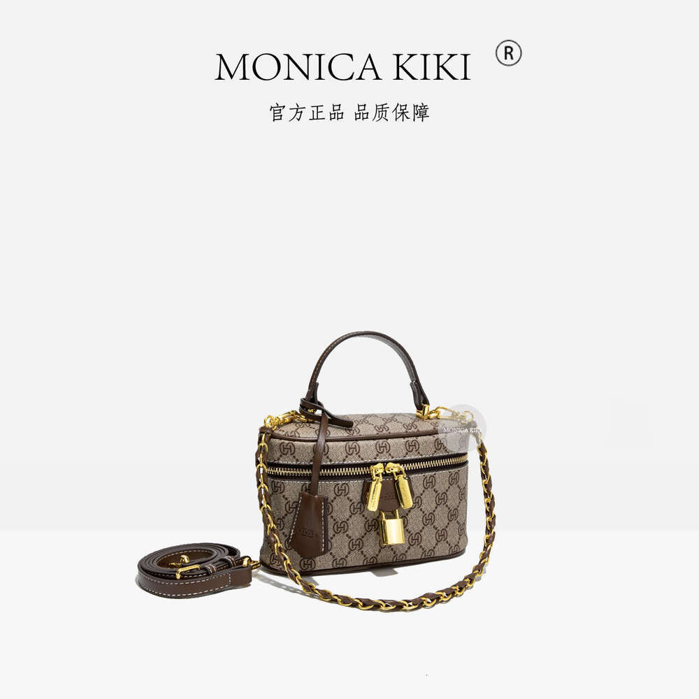 Gray Monica Qiqi Letter Series Handheld Chain Lunch Box Small Square Bag for Women 2025 New Single Shoulder Crossbody