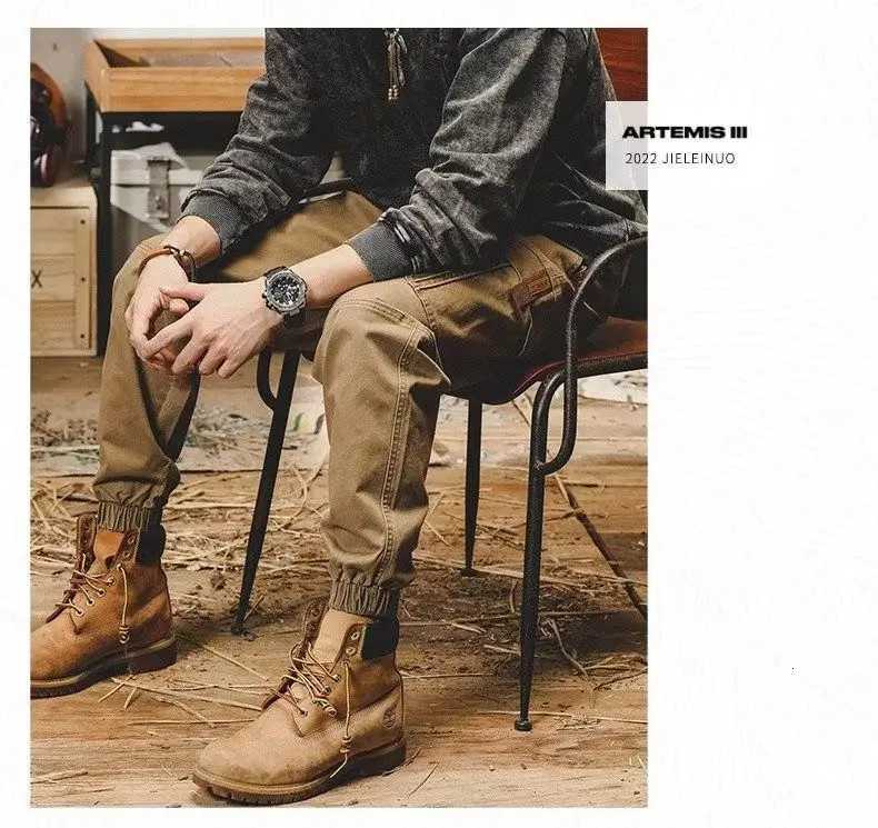 New Classic Vintage Loose Elastic Waist Casual Pants for Men Spring Autumn Workwear Heavy-duty Retro Khaki Cargo Harem Trousers X250812