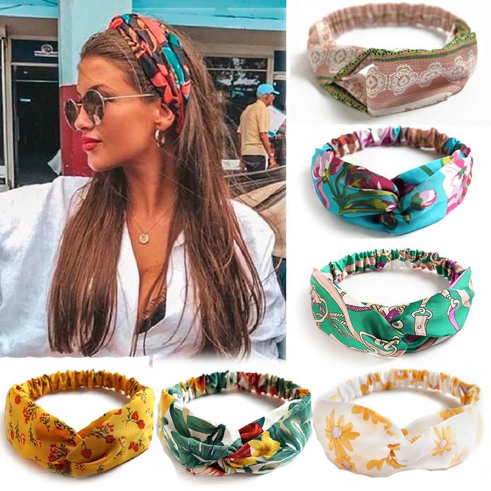 Fashion Wen Girls Summer Bohen Hair Bands Print Bands Vintage Cross Turban Bandage Hair Bands Hair Accessories X250812