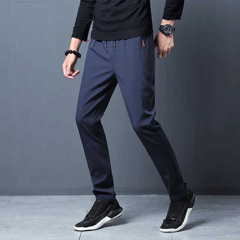 Mens Casual Pants Business Stretch Slim Fit Elastic Waist Jogger Korean Classic Blue Black Gray Male Brand Trousers W250812