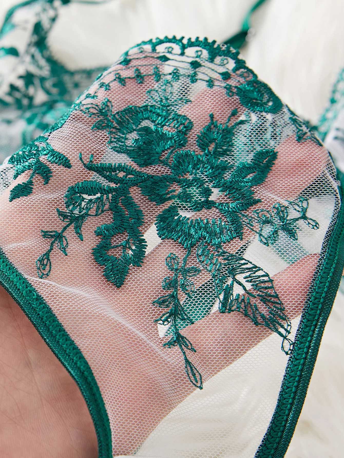 Women Elegant Lace Babydoll Sensual See-Through Mesh Splicing Embroidery Erotic Lingerie Bra And Panty SetSetXJ250812