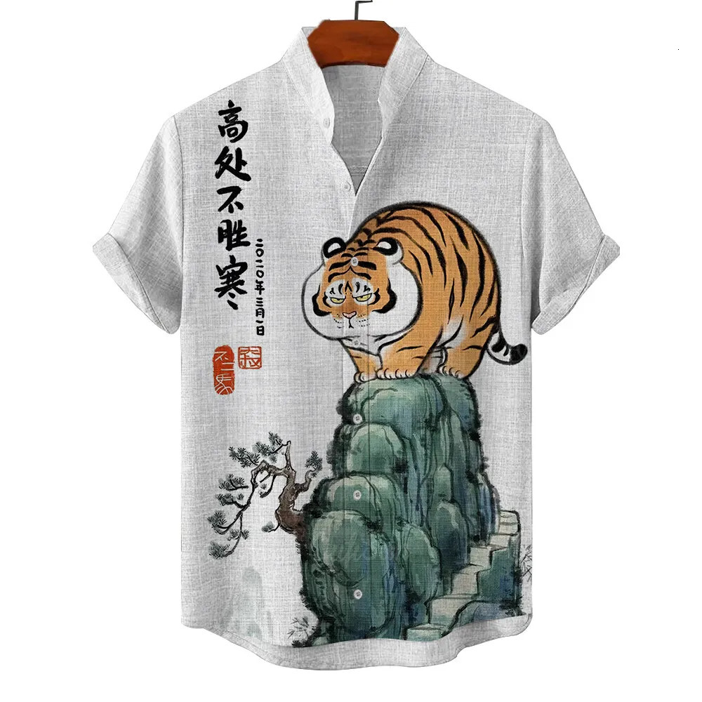 Hawaiian mens summer shirt 3d vacation animal tiger print casual short sleeve floral fashion vintage 250804