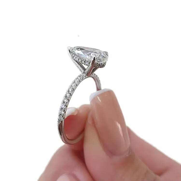 Speedin Fine Jewelry Custom Wholesale 925 Sterling Silver Pear Shaped Huge Diamond Moissanite Engagement Ring