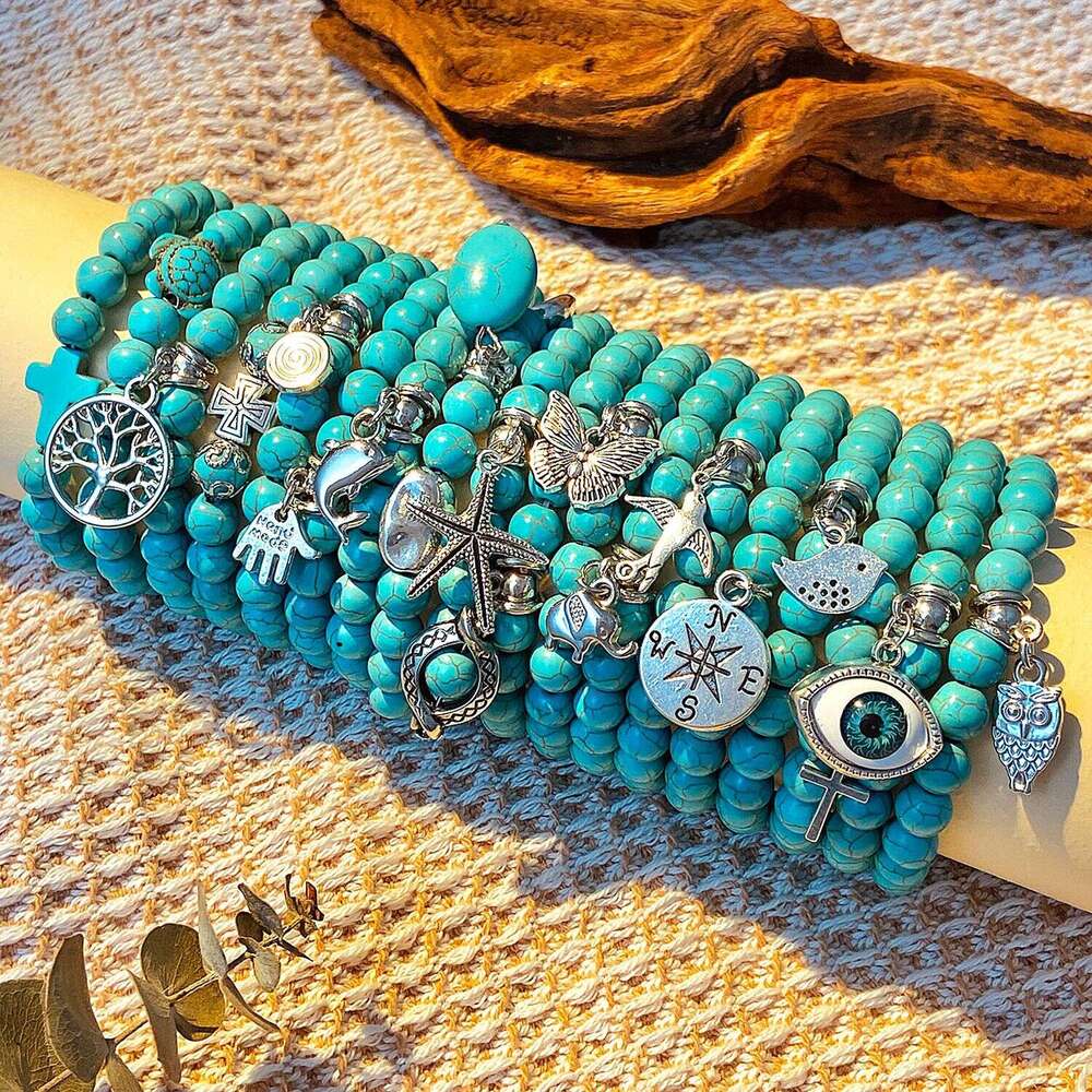 Bohemian Beaded Ethnic Style Cross Starfish Turtle Turquoise Bracelet