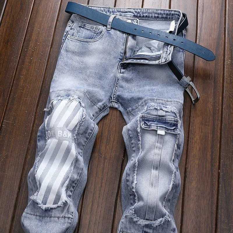 2024 Spring and Autumn New Fashion Trend Retro Ripped Small Foot Pants Mens Casual Slim Breathable Elastic High-Quality Jeans X250812