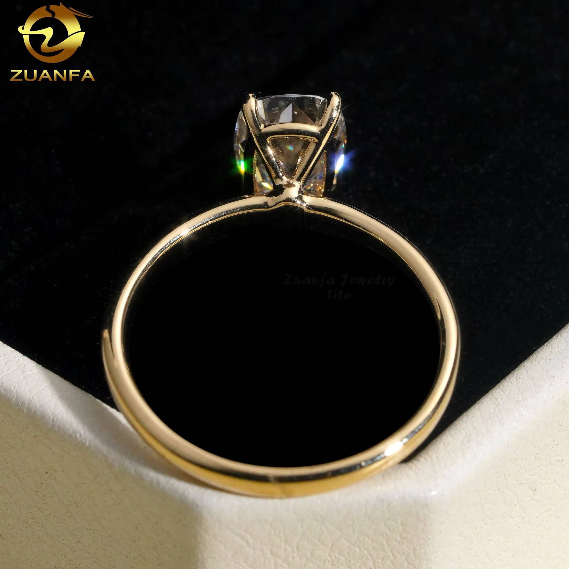 Fashion Single Diamond Engagement Wedding 2 ct Long Cushion Cut Moissanite 14k Real Gold Ring