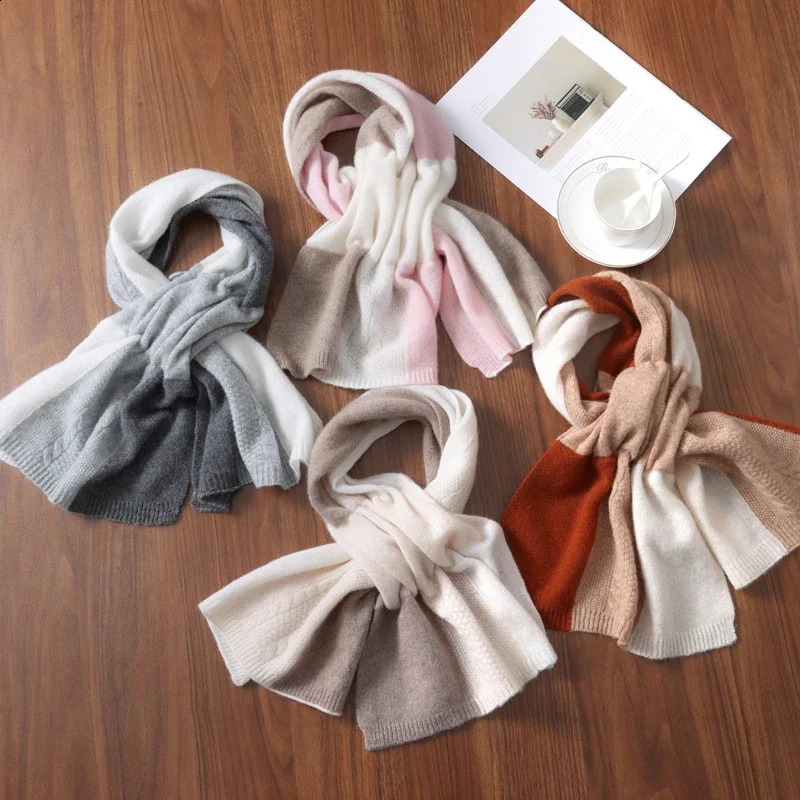 100% Merino Wool Cross Scarf Thickened Patchwork Warm Soft Windproof Korean Fashion Neckerchief Warm Wraps for All Seasons 250812