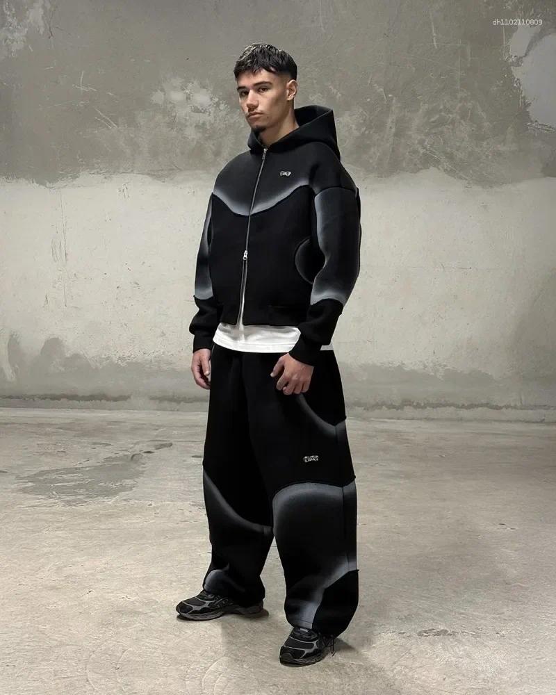 Men's Tracksuits European And American Street Fashion Clothing Dark Gothic Punk Zipper Hoodie Striped Print Oversized Sweatshirt Men
