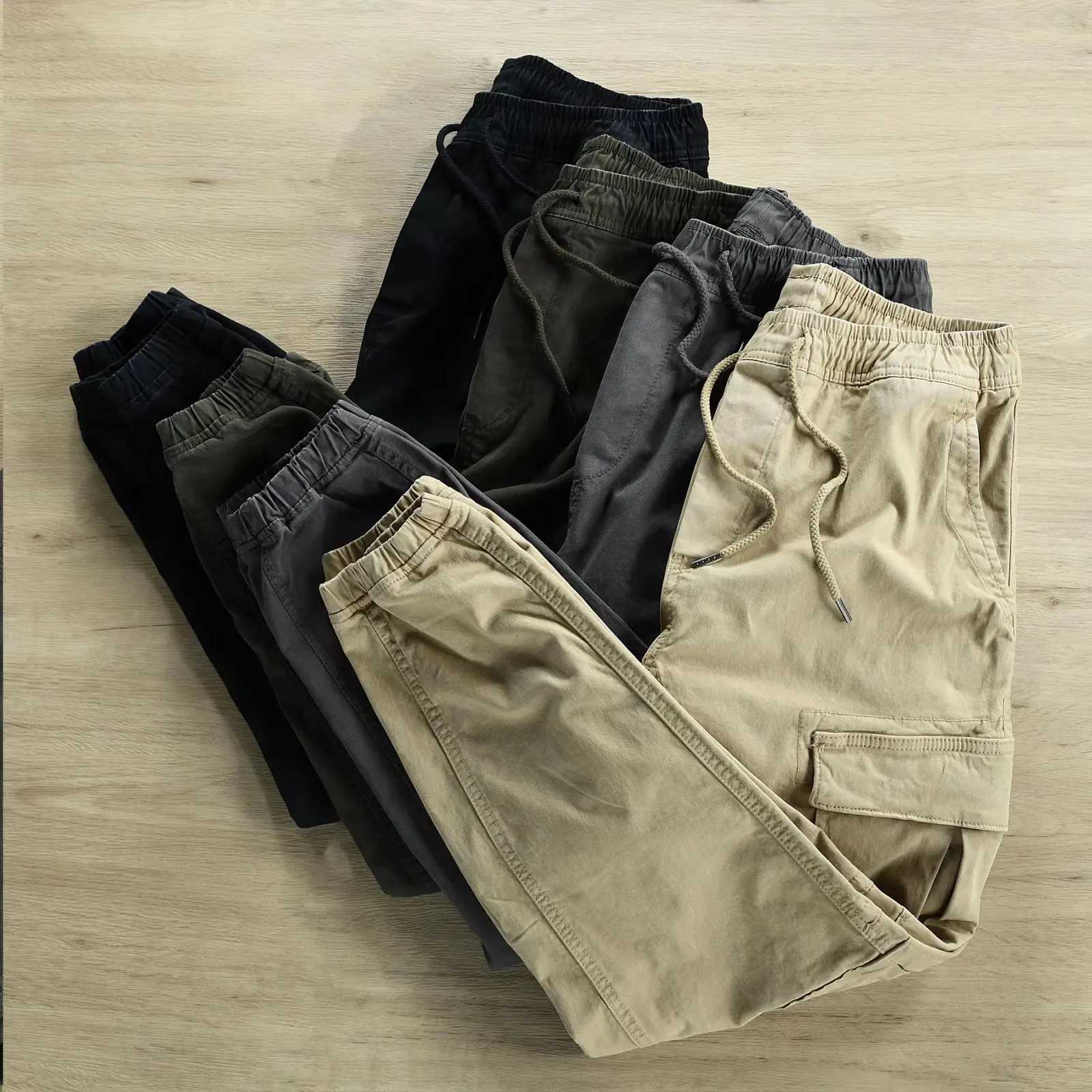 Spring Autumn Workwear Pants Cargo Trousers Youth Active Slim Waist Long Pants Khaki Color Fashionable Casual Pants X250812
