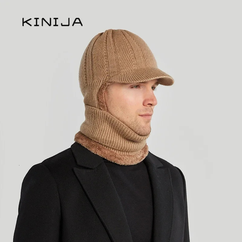Man Wool Balaclava Knitted Hat Ski Hat Sets Windproof Winter Outdoor Knit Warm Thick One Piece Hat Skullies Beanies Cap Bonnets 250808
