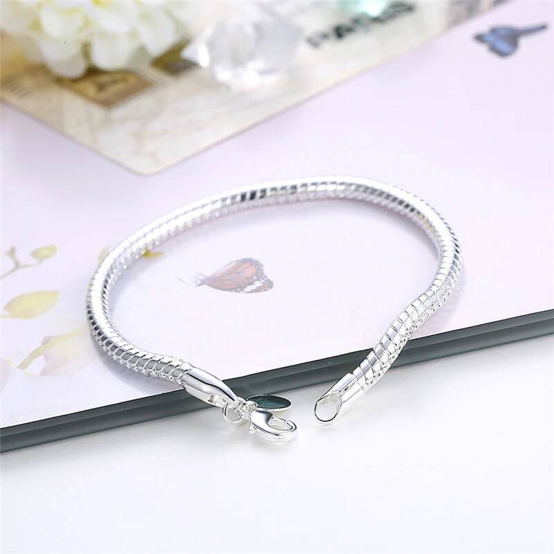 Suyixian Sterling Sier 3mm Snake Chain 8 inches Basis Bracelet For Woman Charm Wedding Engagement Fashion Party Jewelry