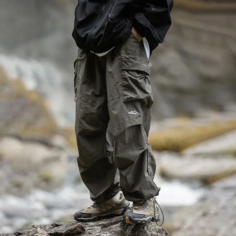 TFETTERS Autumn Cargo Pants Men Baggy Watertight Mid Rise Drawstring Men Parachute Pants Techwaer Tourism Men Pants 250805