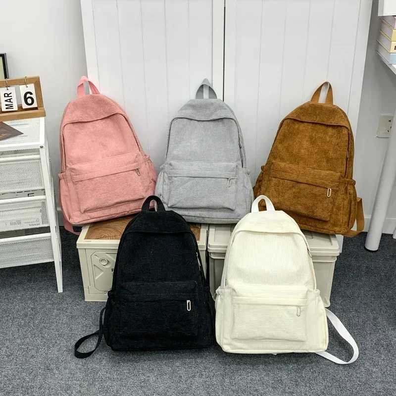 Versatile Zipper Corduroy Solid Colors Fashion Backpacks 2025 New Large Capacity Sewing Thread Schoolbags for Women Causal Y250811