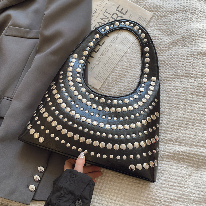 Punk Style Heavy Rivet Handbag Shoulder New Large Capacity Women's Underarm Bag