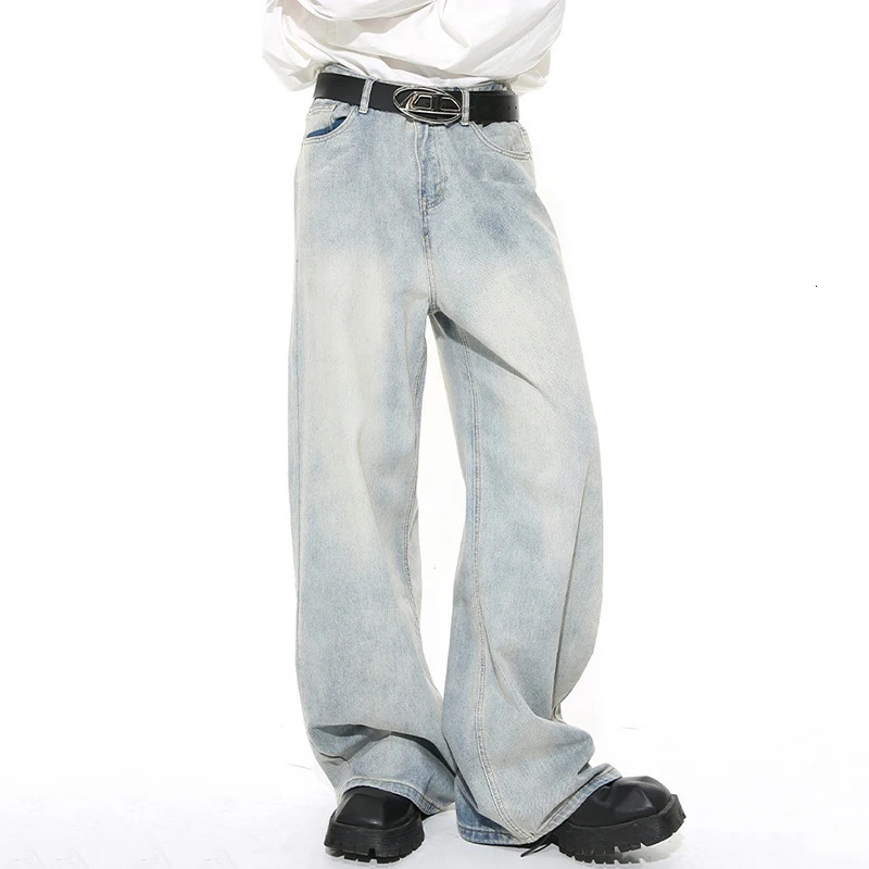 IEFB Washed Male Jeans Korean Fashion Worn Out Gradient Color Mens Denim Straight Pants Men Wide Leg Trousers Spring 9C4502 250811