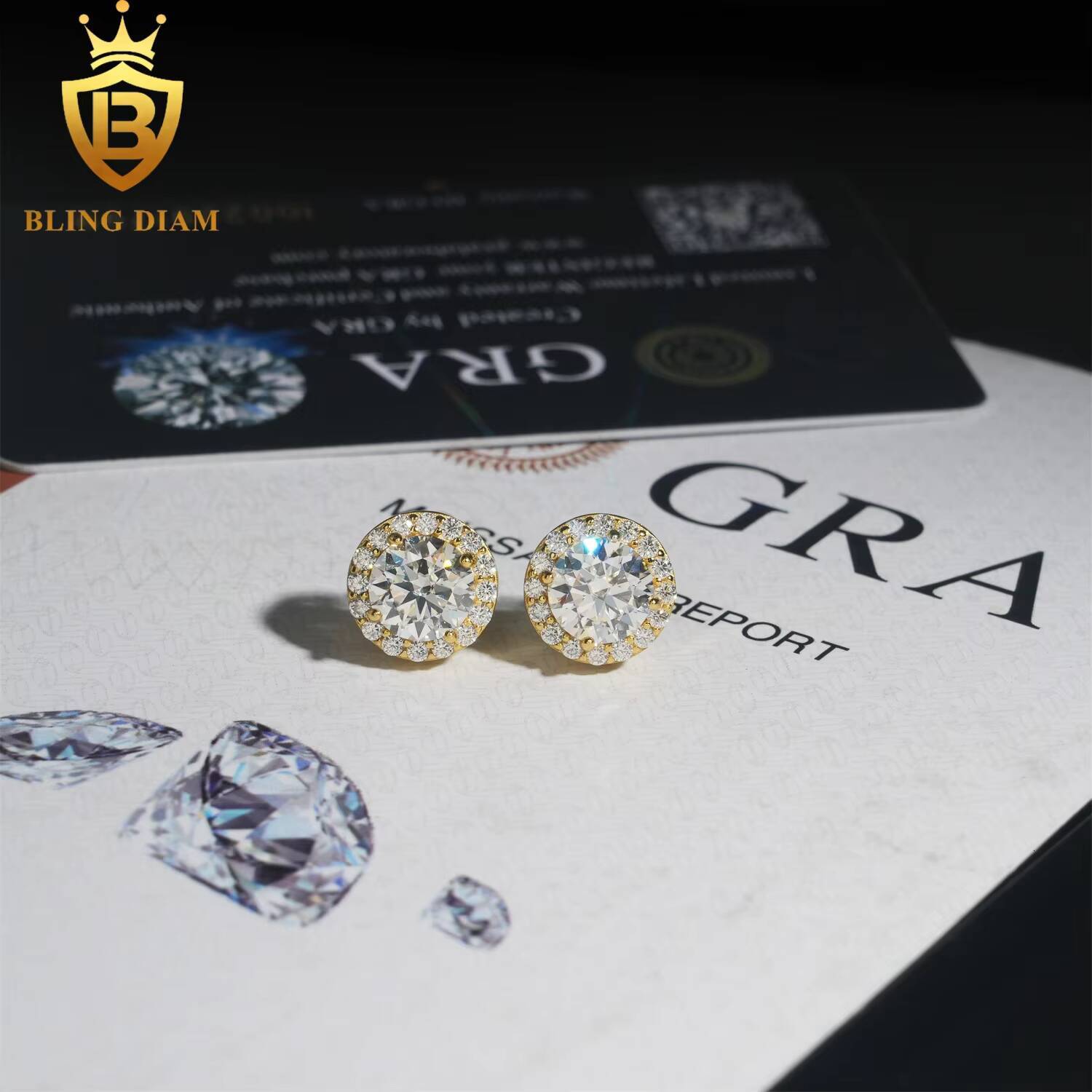 Wholesale Jewelry 925 Sterling Silver Gold Plated Vvs Moissanite 8mm Diamond Earrings Stud Cluster for Trendy Men Women