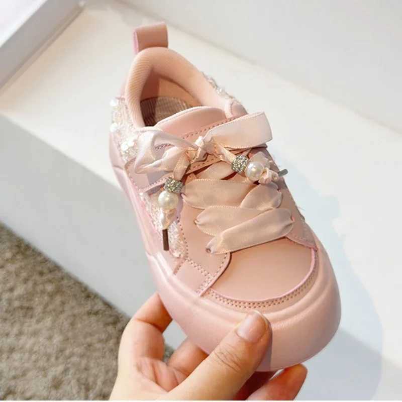 2025 Autumn New Girl Sleek Pink Sneakers All-match Kid Fashion Sequined Board Shoes Womens Shoes XJ250812