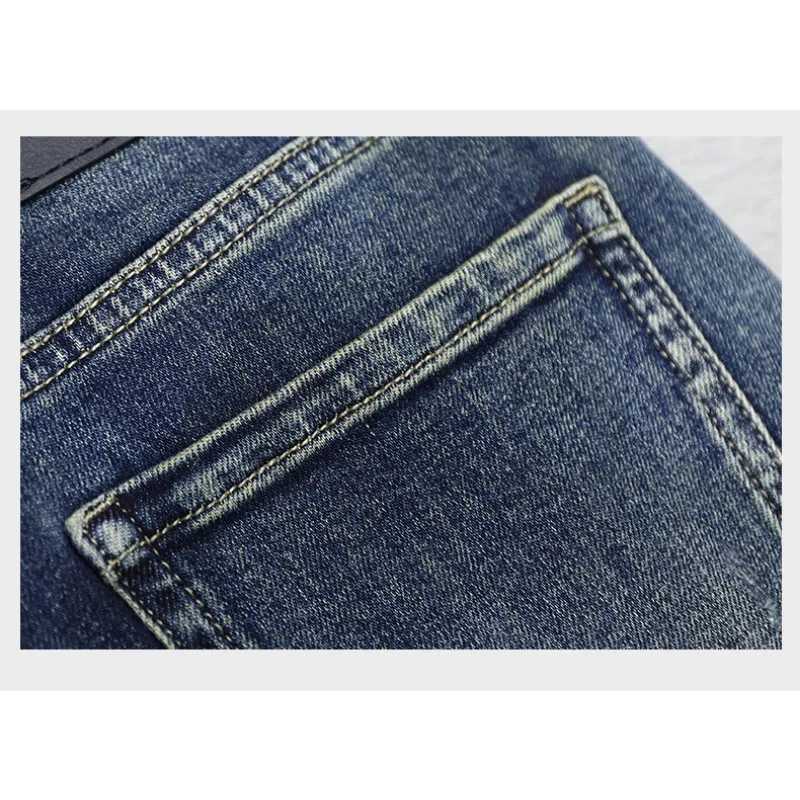 Mens Fashion Stretch Splicing Jeans Slim Personality Street American Retro Y2K Denim Trousers Distressed Ripped Pants Male X250812