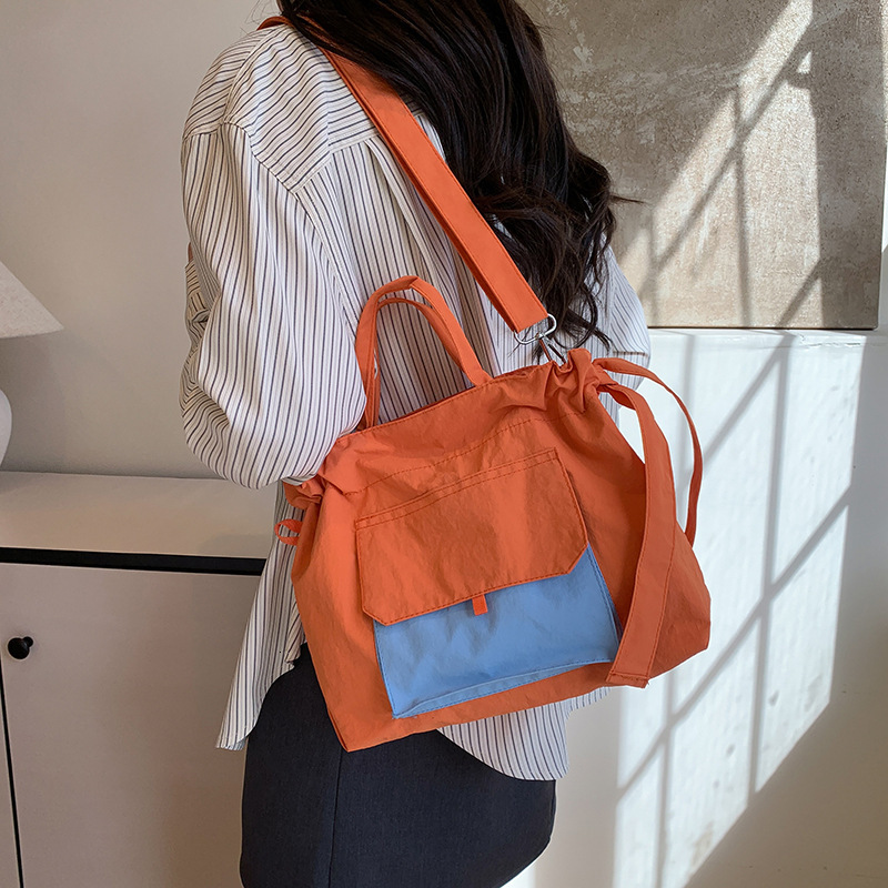 New Korean Artistic Simple Nylon Drawstring Closure Handheld Underarm Single Shoulder Crossbody Canvas Bag
