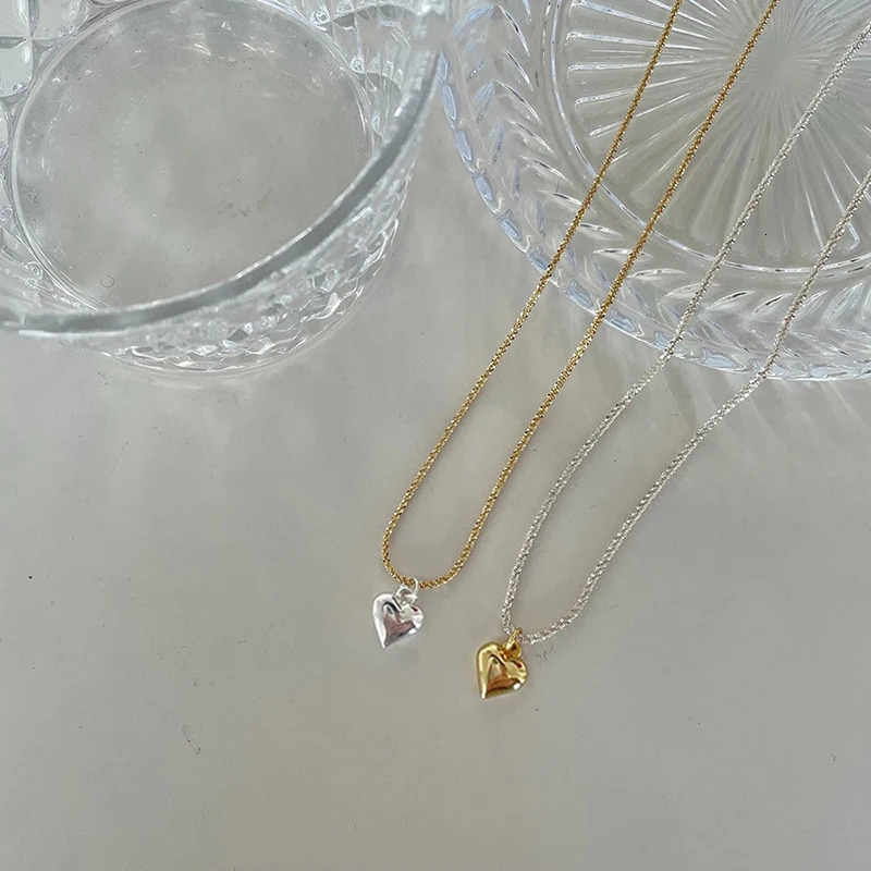 925 Sterling Silver Clash with Heart Necklace Heart Pendant Simple Choker Birthday Party Gift Womens Jewelry 250807