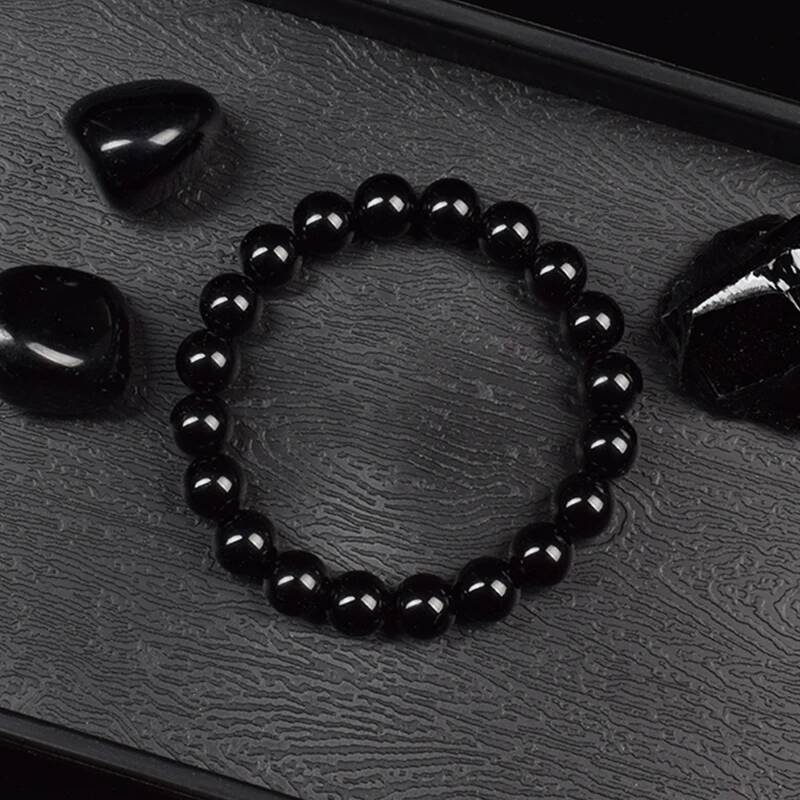 Agates Bracelet Women Men Genuine Black Onyx Natural Stone 6mm 8mm Smooth Round Beads Lucky Energy Jewelry