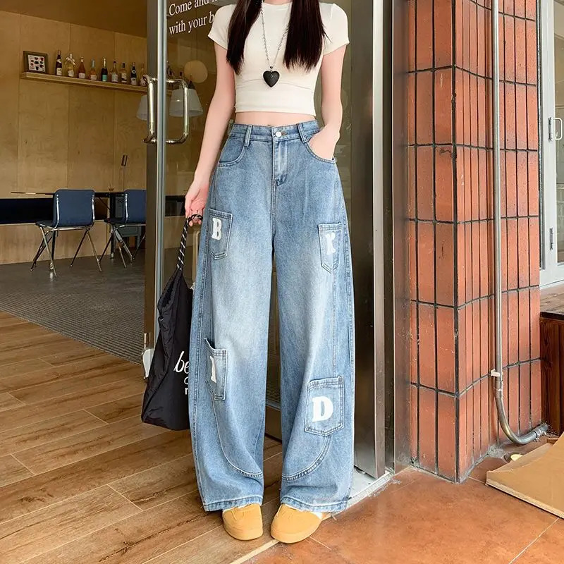 Vintage Clothing Y2k Summer Women Jeans High Waisted Shorts Womens Denim Woman Pants Loose Wide With Print Acubi 250811
