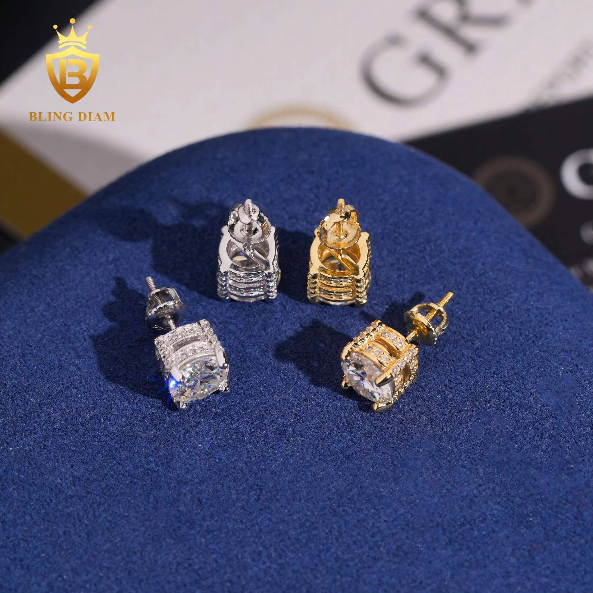 Pass Diamond Tester Fine Jewelry 8mm Round Cut Vvs1 Moissanite 925 Sterling Silver Stud Earrings Set for Men Women