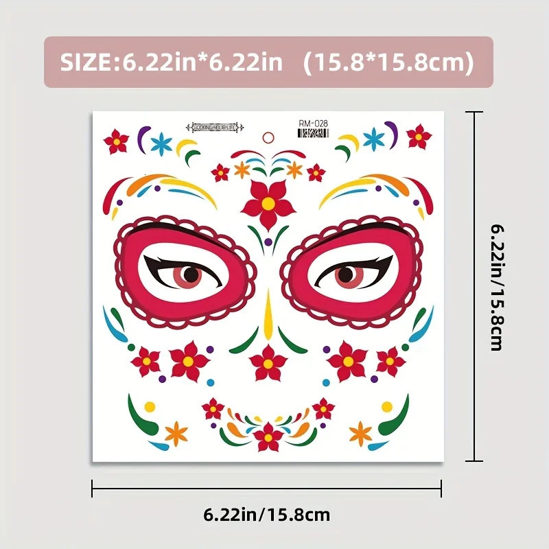 Halloween Temporary Tattoos Sticker Day Of The Dead La Catrina Face Skull Waterproof Party Makeup Decals 250809