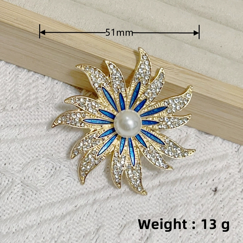 Luxurious Pearled Sunflower Coat Brooch & Fixed Clothes Button for Stylish Ensembles
