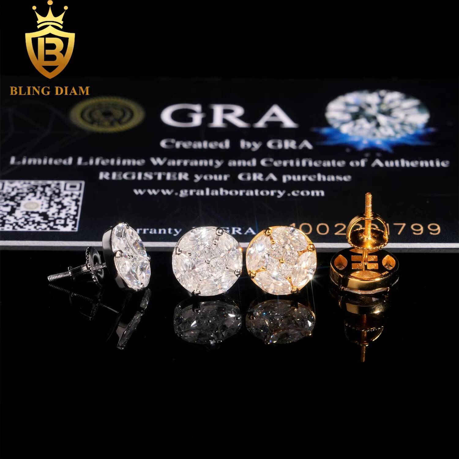 Wholesale Bulk Ready to Ship Fine Jewelry 925 Sterling Silver Custom Real Gold Vvs Moissanite Cute Earrings Wedding