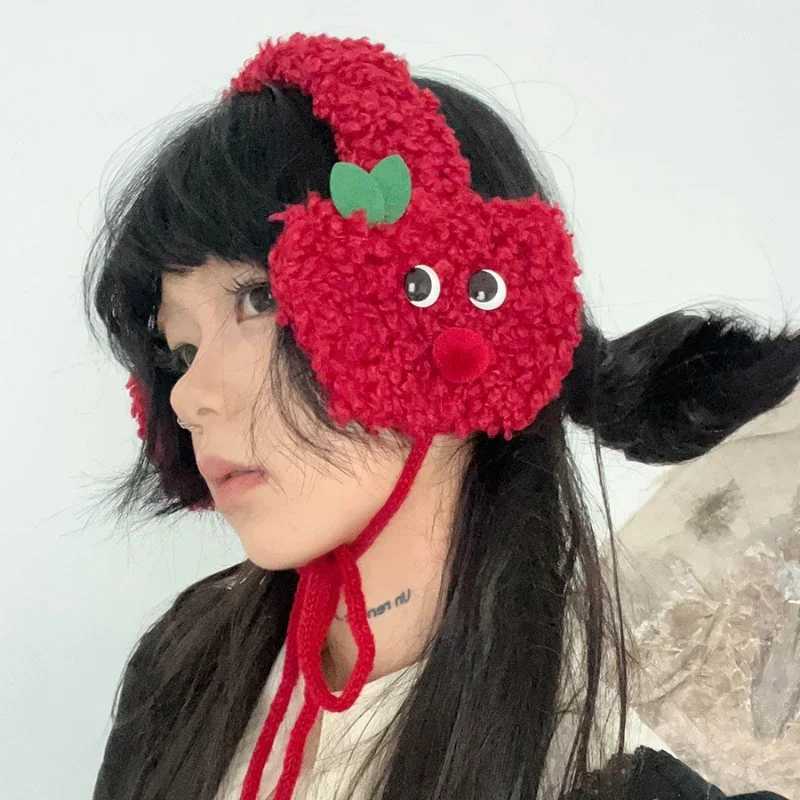 ute Apple Shape Design Red Plush Earmuffs for Women Autumn and Winter Warm Ear Protection Fashion Versatile Straps Hairband XJ250812