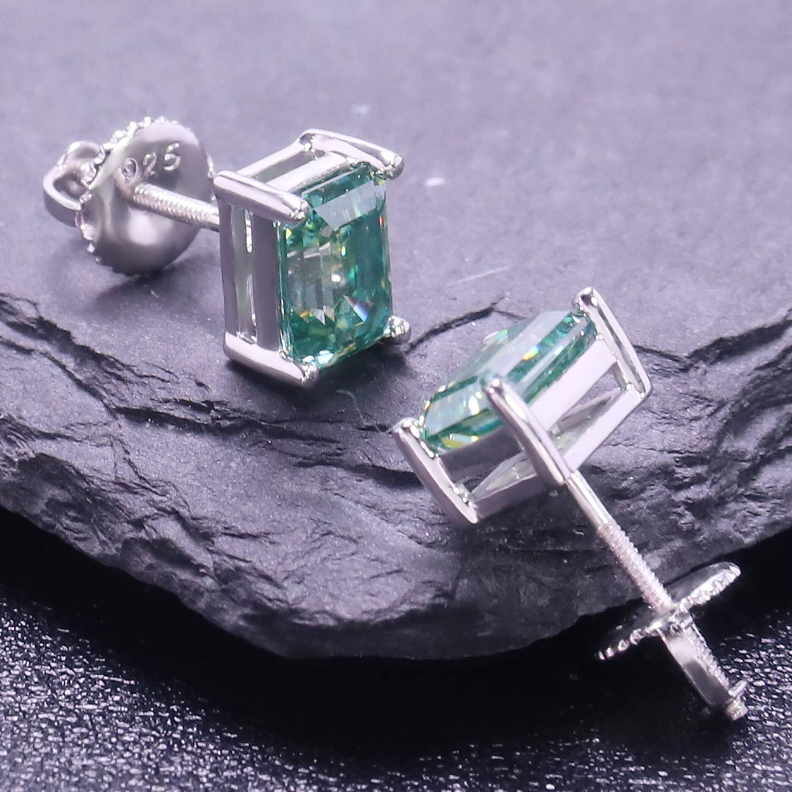 925 Silver Earrings Stud Green Emerald 5x7mm 1carat Moissanite Gold Plated Green Moissanite Earrings