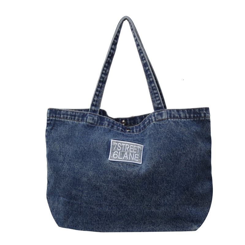 Korean Version Dongdaemun Large Capacity Tote Denim New High-end Embroidered Letter Shoulder Bag Trendy