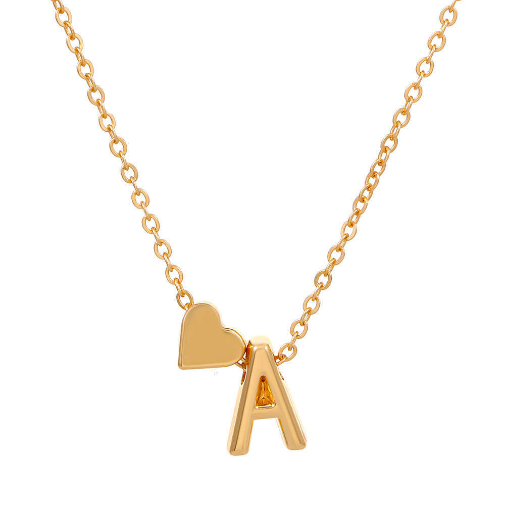 Fashion Heart 26 Alphabet Pendant Necklace Creative Versatile Heart-Shaped Short Clavicle Chain