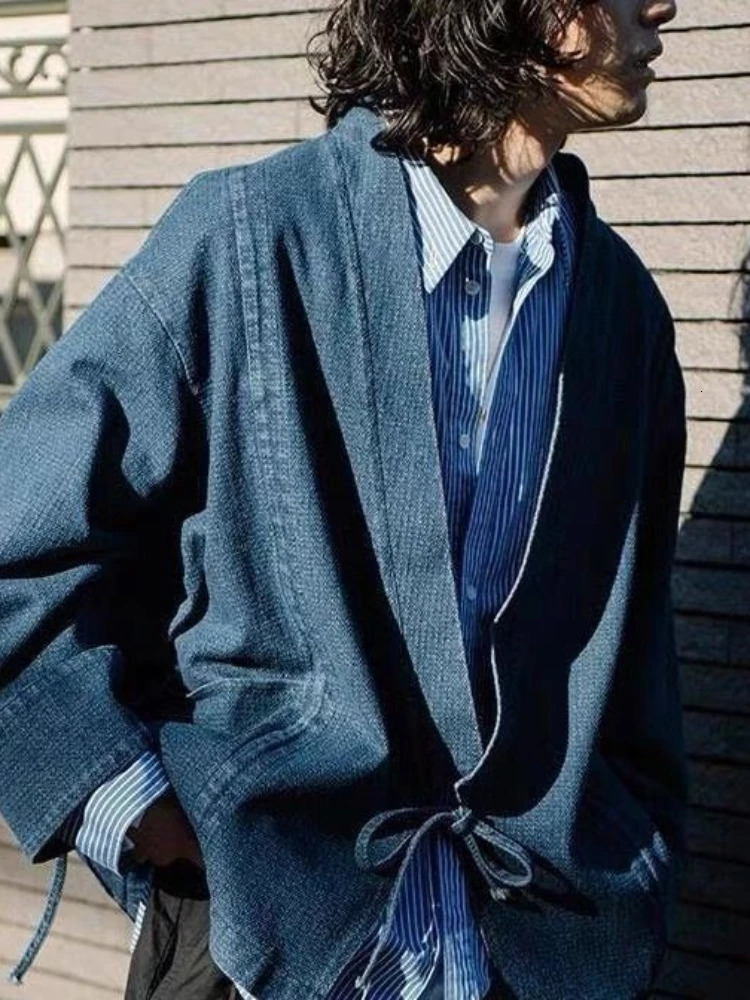 Japanese Vintage Denim Coat Men Women Unisex Oversized Daily Spring Autumn Trendy Jeans Jacket Long Sleeve Cardigan 250811