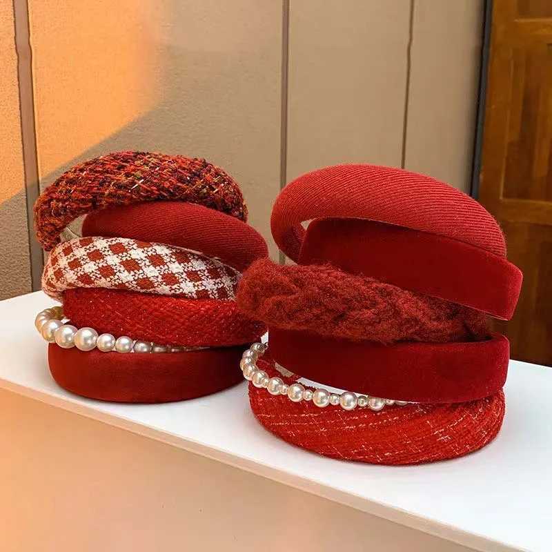 New Vintage Red Wens Band Woolen Velvet Hair Band Wear Girl Side Sponge Hair Hoop Christmas Day Hair Accessories X250812
