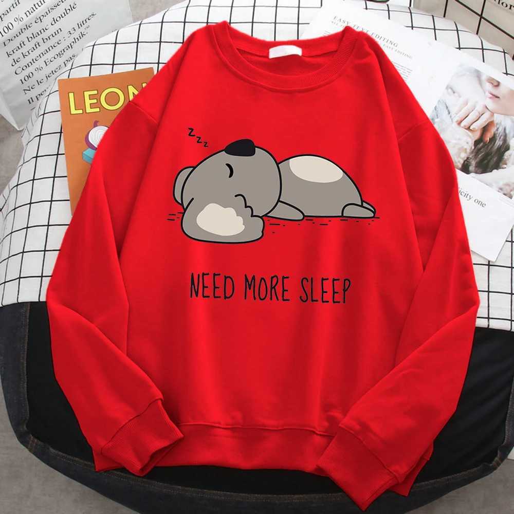 Casual Simple WomenS Sweatshirt Need More Sleep Cartoons Bear Print Hooded Loose Fleece Pullovers Warm Soft Female Streetwear Y250811