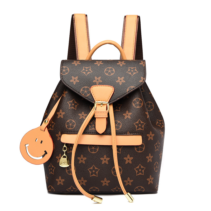 Designer's new women's printed backpack casual and trendy travel backpack large capacity yellow brown free shipping