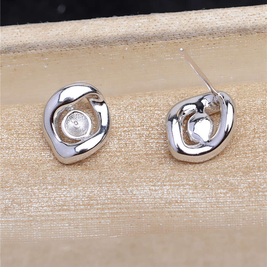 DIY Sier Smooth Twist Earring Settings 5mm Eye Style Simple Earrings S Pearl Accessories 5605